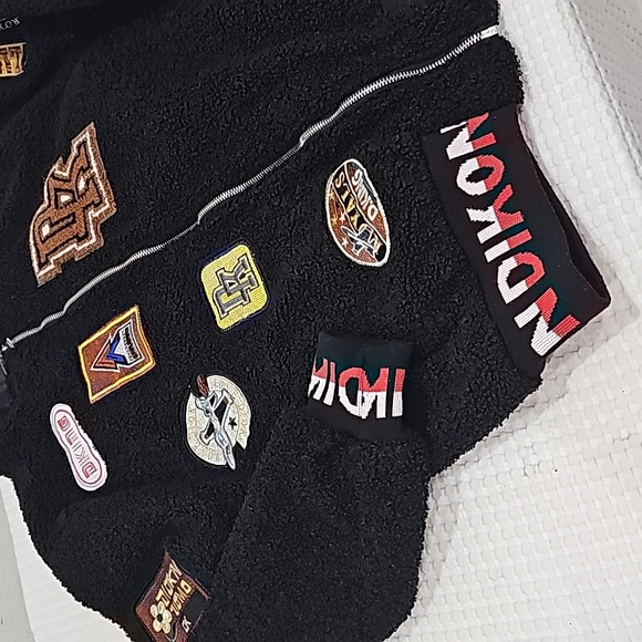 Fashion 4006, dikon Bomber Jacket with patches Zipper Black Size XL Unsex - Picture 12 of 15